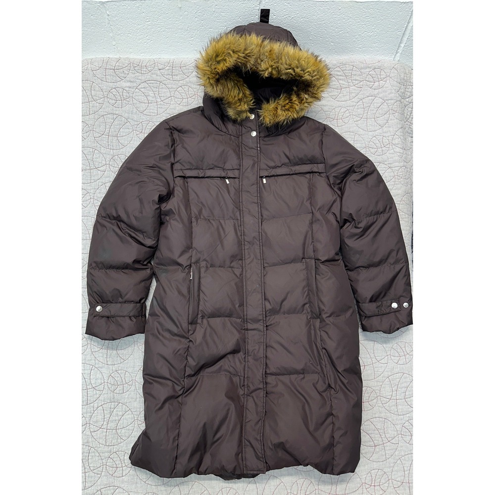 Michael Kors Puffer Coat Brown Faux Fur Trim Hooded / Womens XL